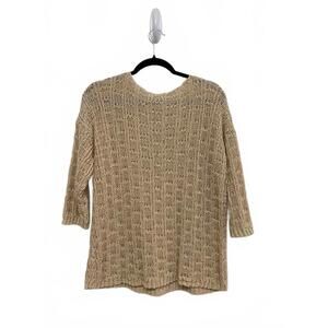 Eileen Fisher XL Tan Organic Cotton Linen Knit Sweater Woven Lightweight Beach